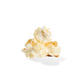 Three pieces of Rosemary Parmesan popcorn on a white background