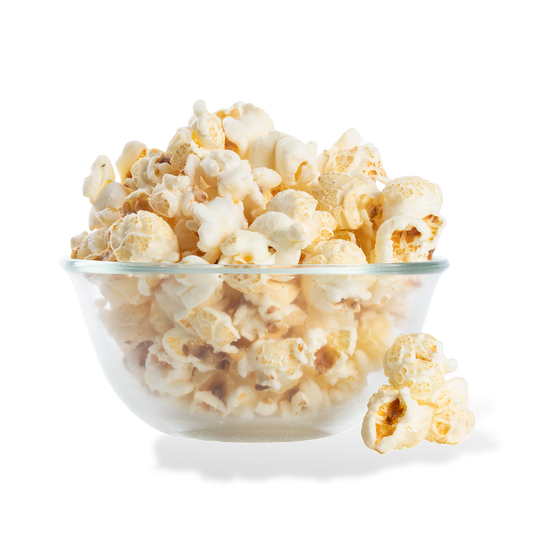 Salt & Vinegar Popcorn popped in a bowl on a white background