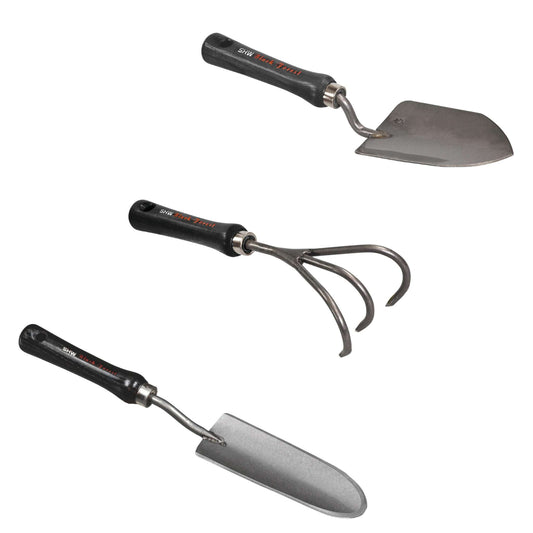 short-hand trowel narrow scoop and claw combo tools set on white background
