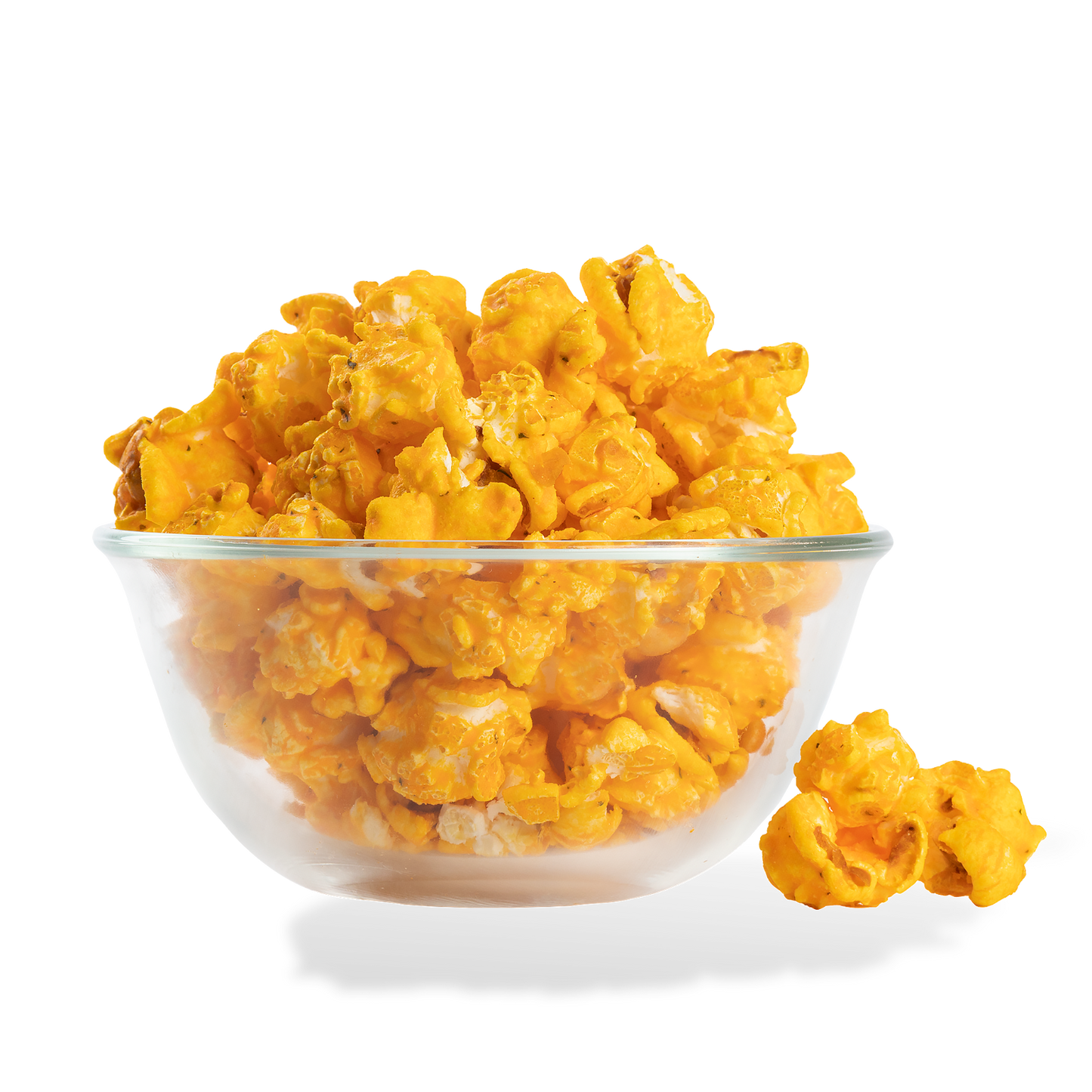 Sour Cream and Cheddar Popcorn popped in a bowl on a white background