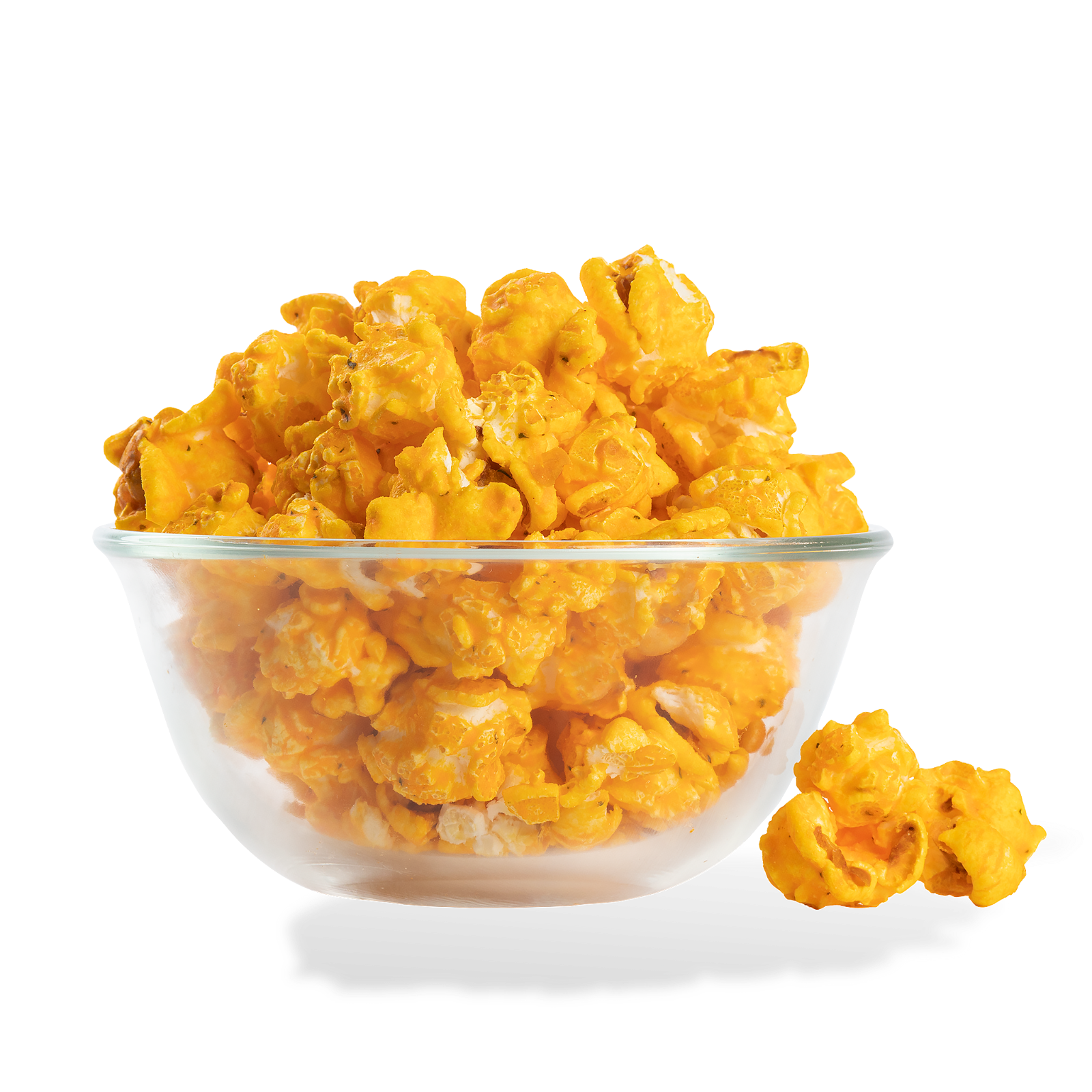 Sour Cream and Cheddar Popcorn popped in a bowl on a white background