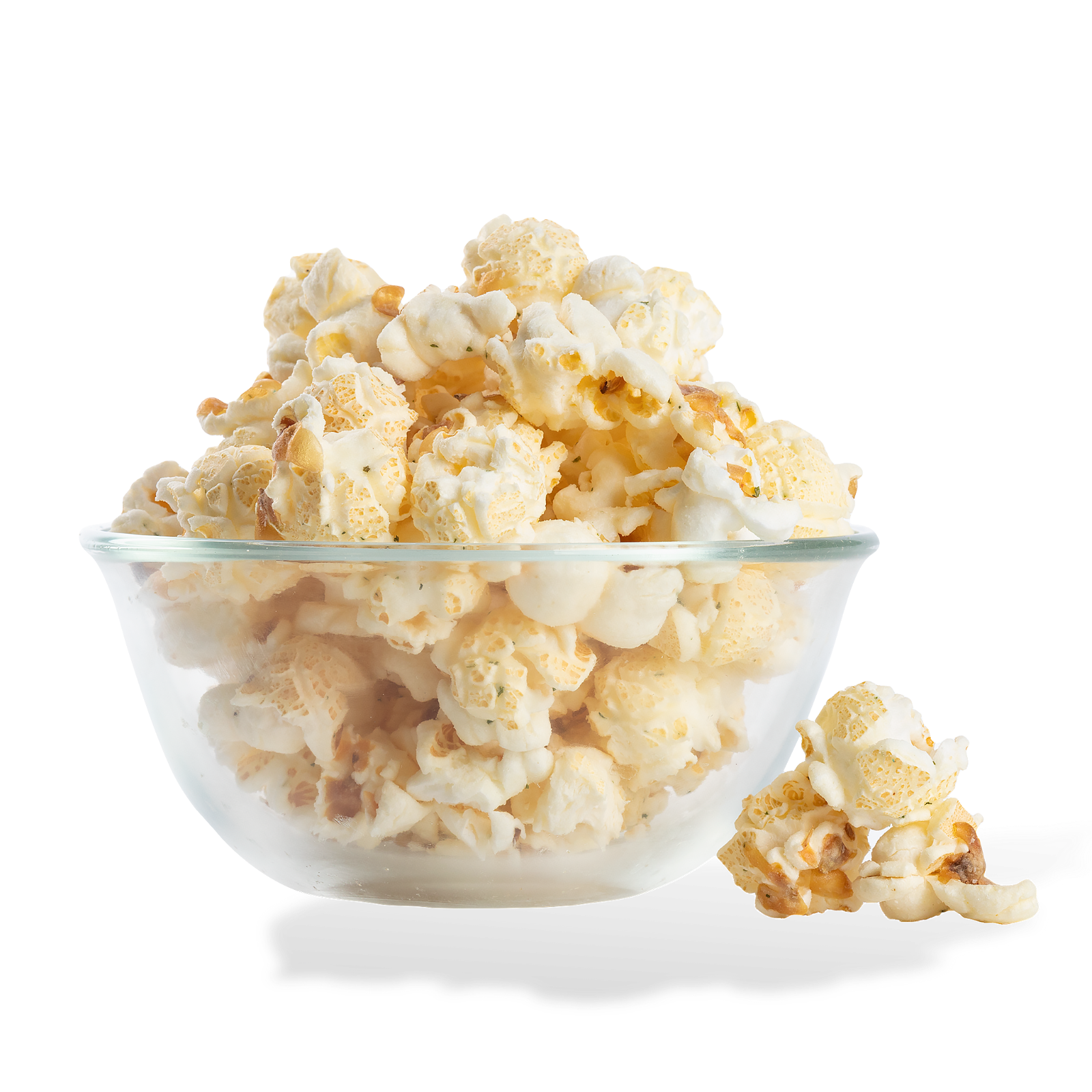 Sour Cream & Onion Popcorn popped in a bowl on a white background