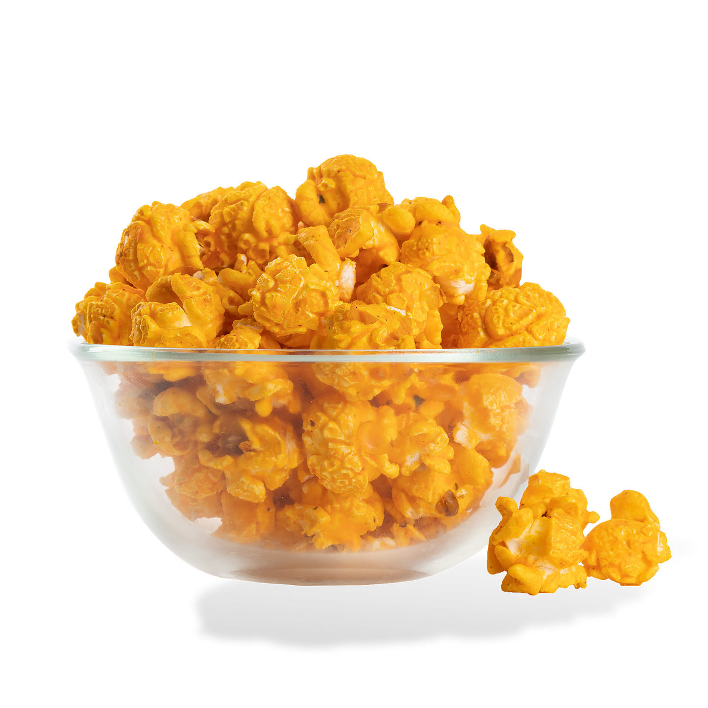 Spicy Buffalo Popcorn popped in a bowl on a white background