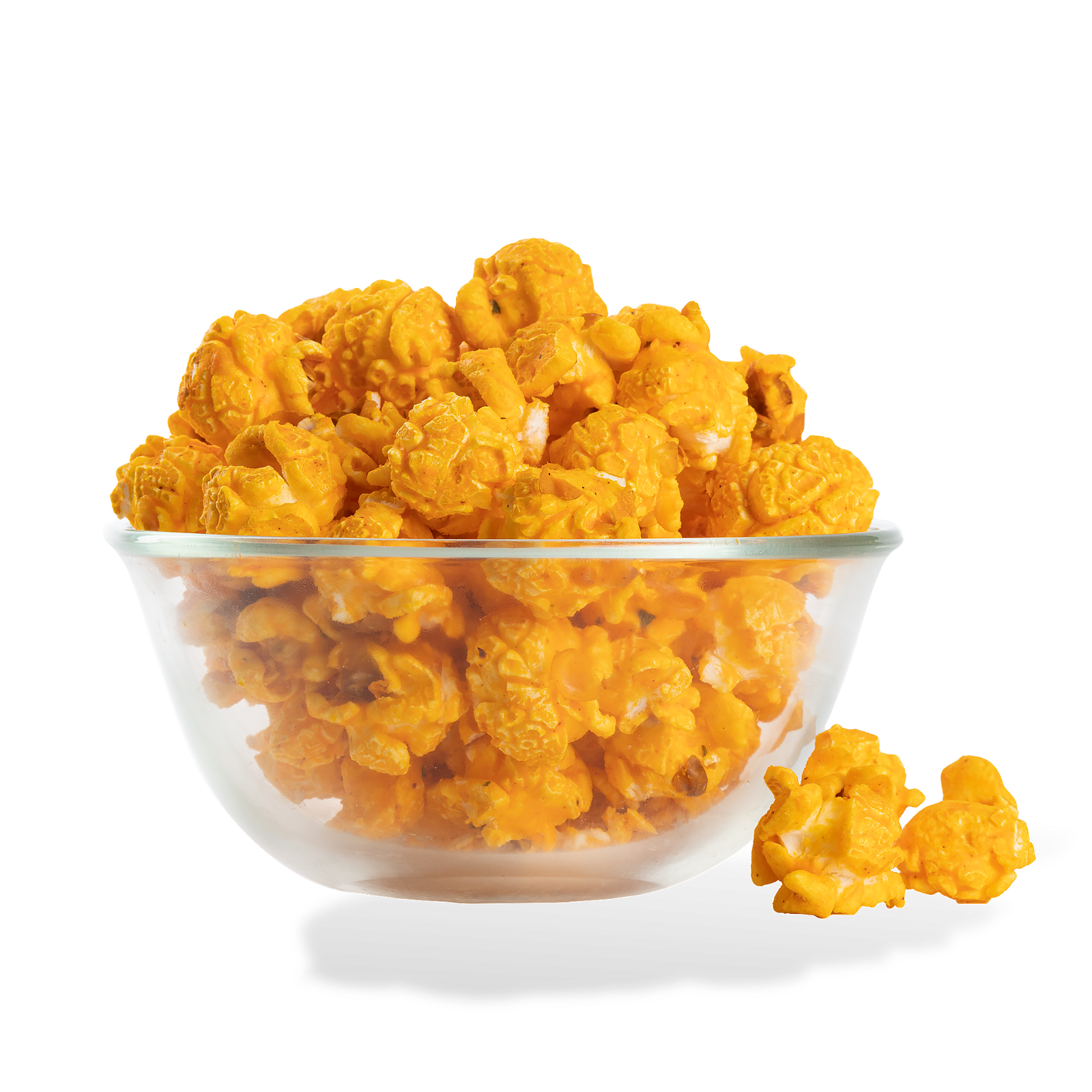 Spicy Buffalo Popcorn popped in a bowl on a white background