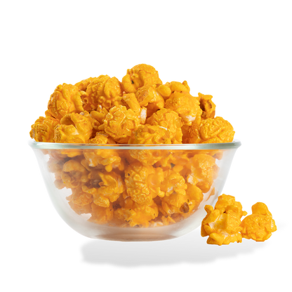 Spicy Buffalo Popcorn popped in a bowl on a white background