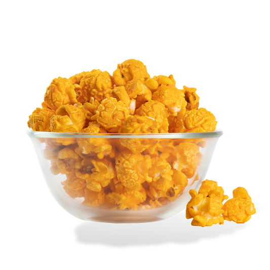 Spicy Buffalo Popcorn popped in a bowl on a white background