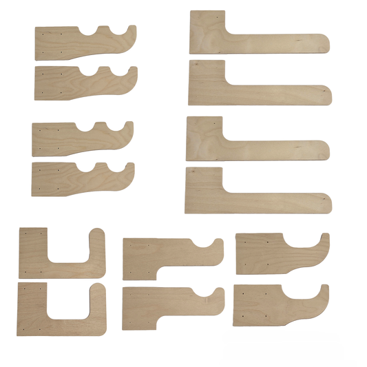 Items included in the Starter Shed Organization kit organized neatly on a white background.