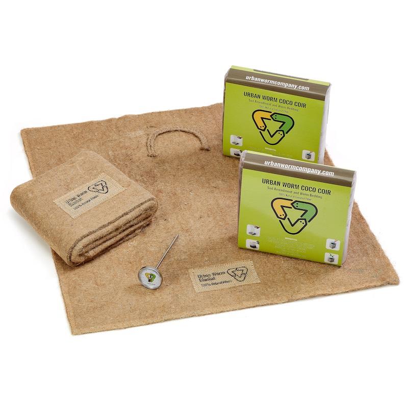 Urban Worm Bin Accessory Bundle | Coir, Blanket & Thermometer Kit