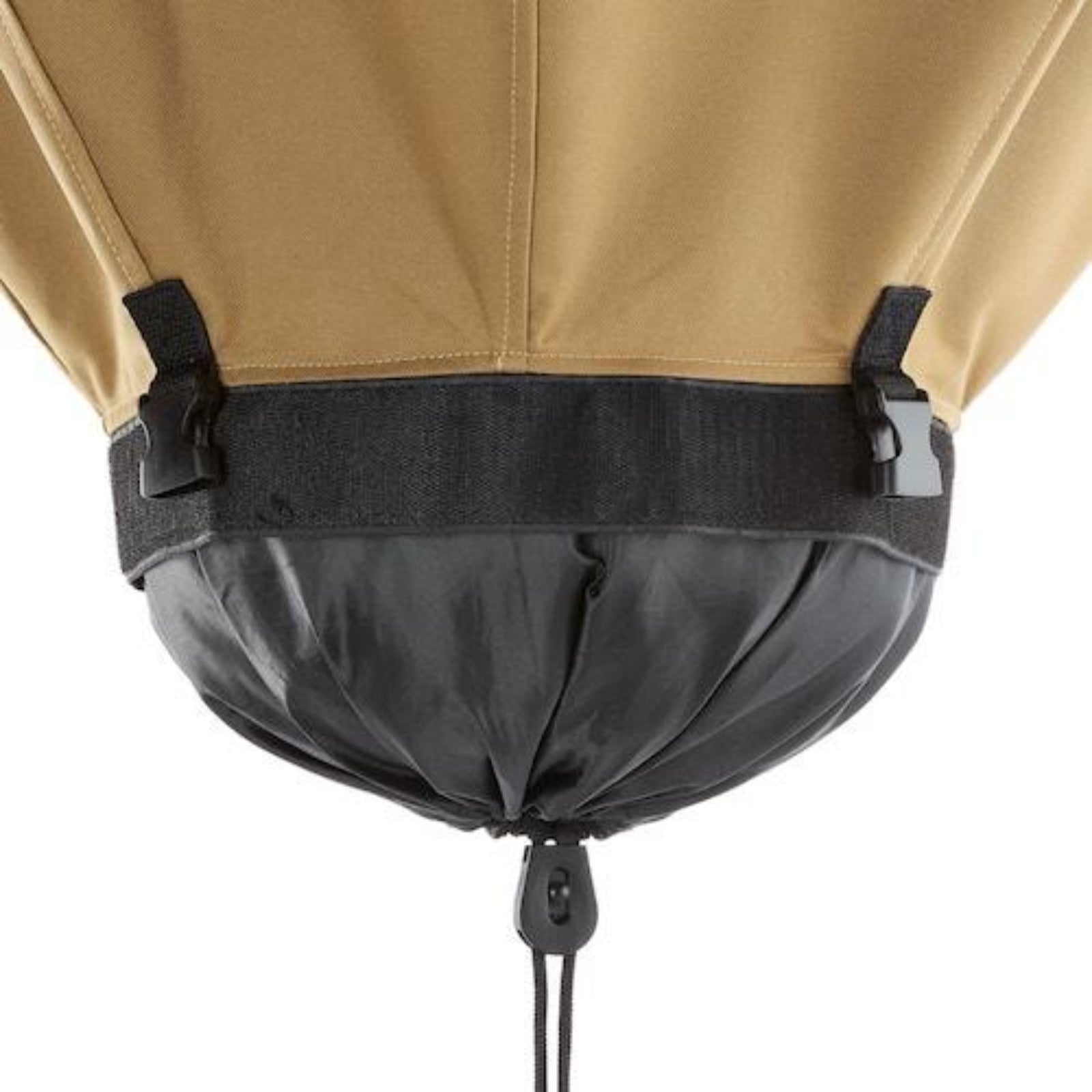 Close-up of bottom of Urban Worm Bag without the black cap bag on a white background