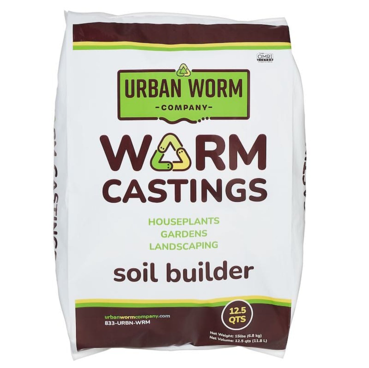 12.5 Quart bag of Urban Worm Company Warm Castings soil builder on a white background
