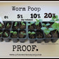 Seedlings in trays with text indicating worm castings percentage applied to seedlings and corresponding size increase of plants as percentage of worm casting increases.