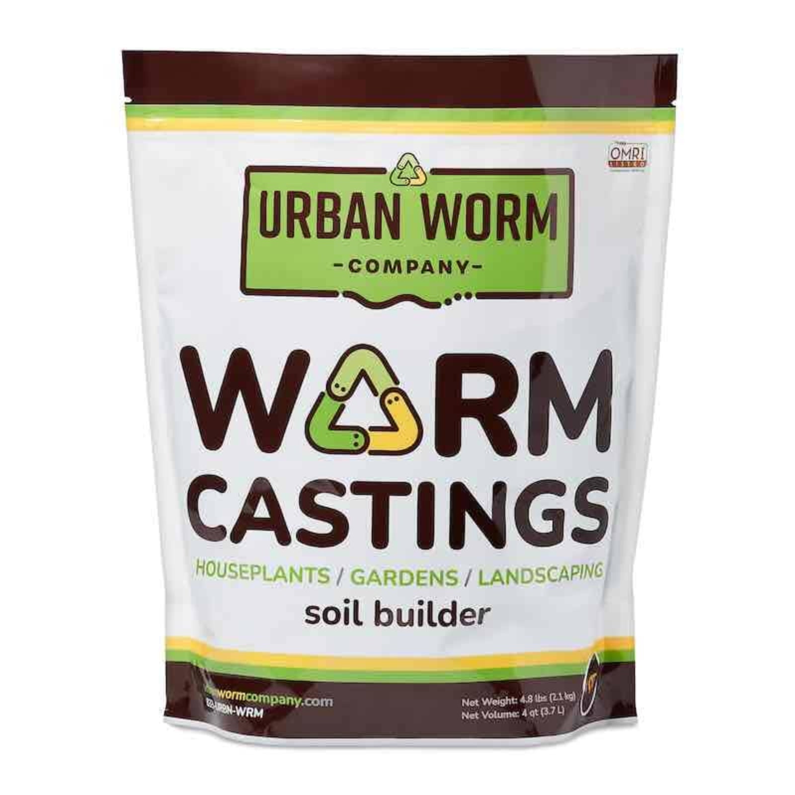 4 quart bag of Urban Worm Company Worm Castings on a white background