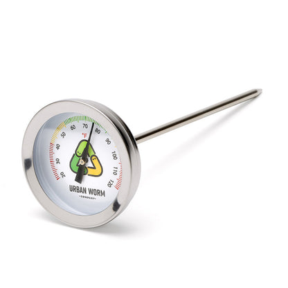 Thermometer with 'Urban Worm' branding on a white background