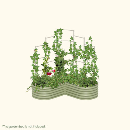 Wall Trellis system VWTLST for raised garden beds installed in a raised garden on a white background.