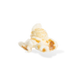 Three pieces of White Cheddar popcorn on a white background