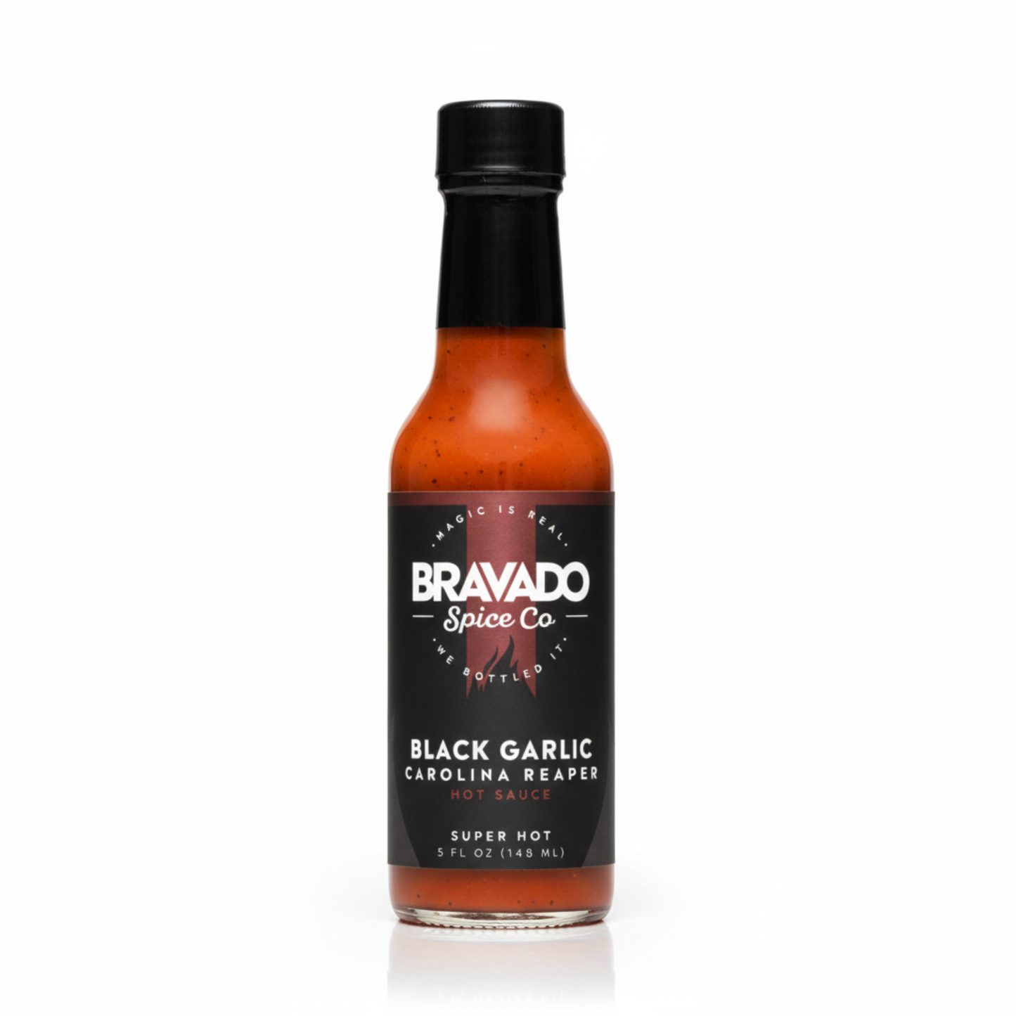 Black Garlic Carolina Reaper Hot Sauce on white background