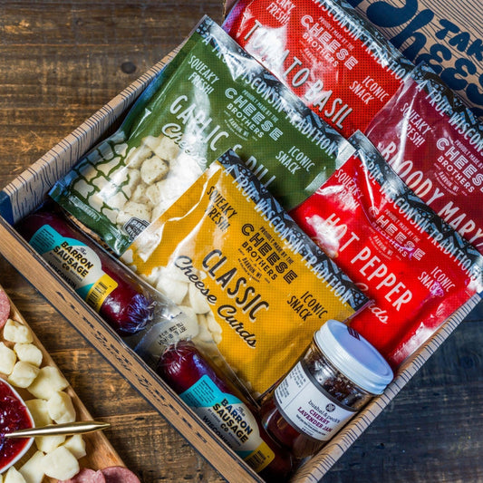 wisconsin cheese curds gift box and summer sausage