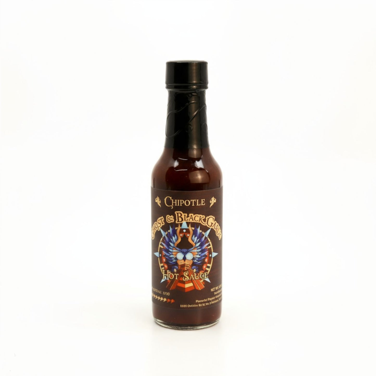 Chipotle Ghost & Black Garlic Hot Sauce on white background