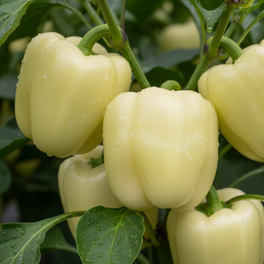 Close-up of ivory bell peppers. Used to display pepper seeds for sale