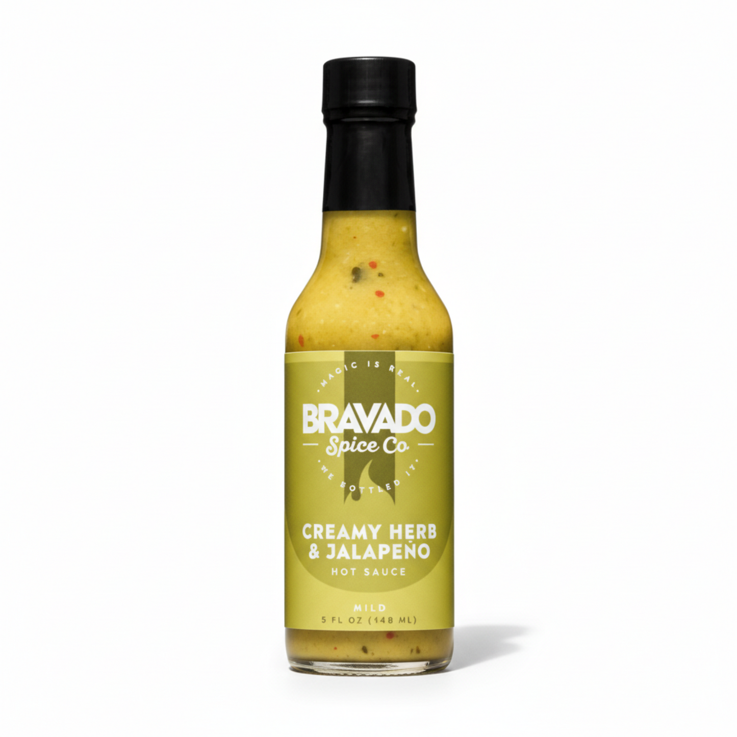 Creamy Herb & Jalapeño Hot Sauce on white background