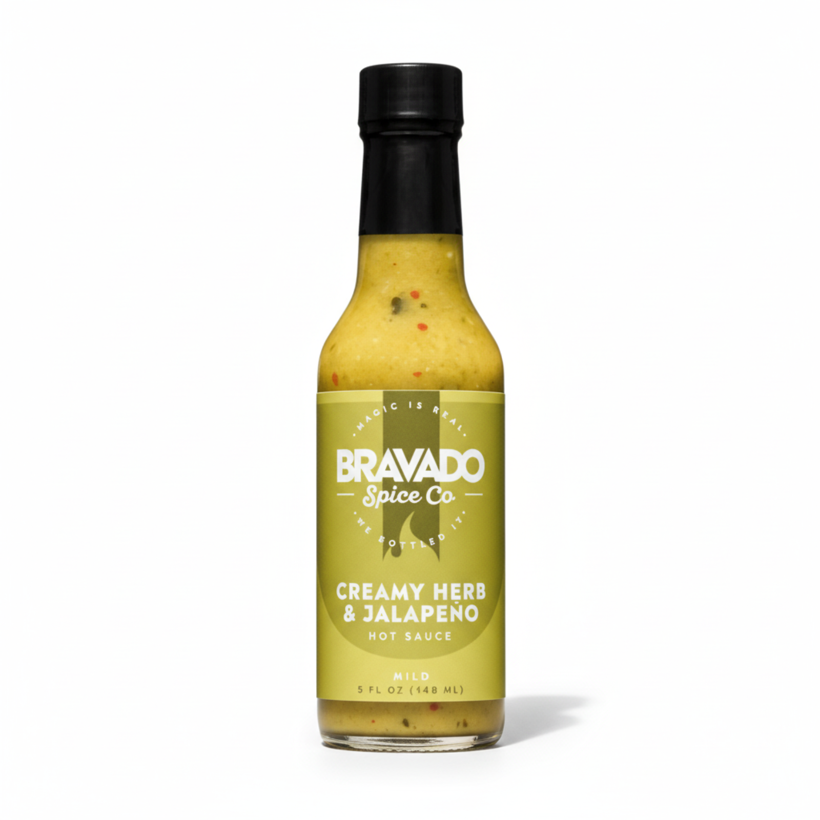 Creamy Herb & Jalapeño Hot Sauce on white background