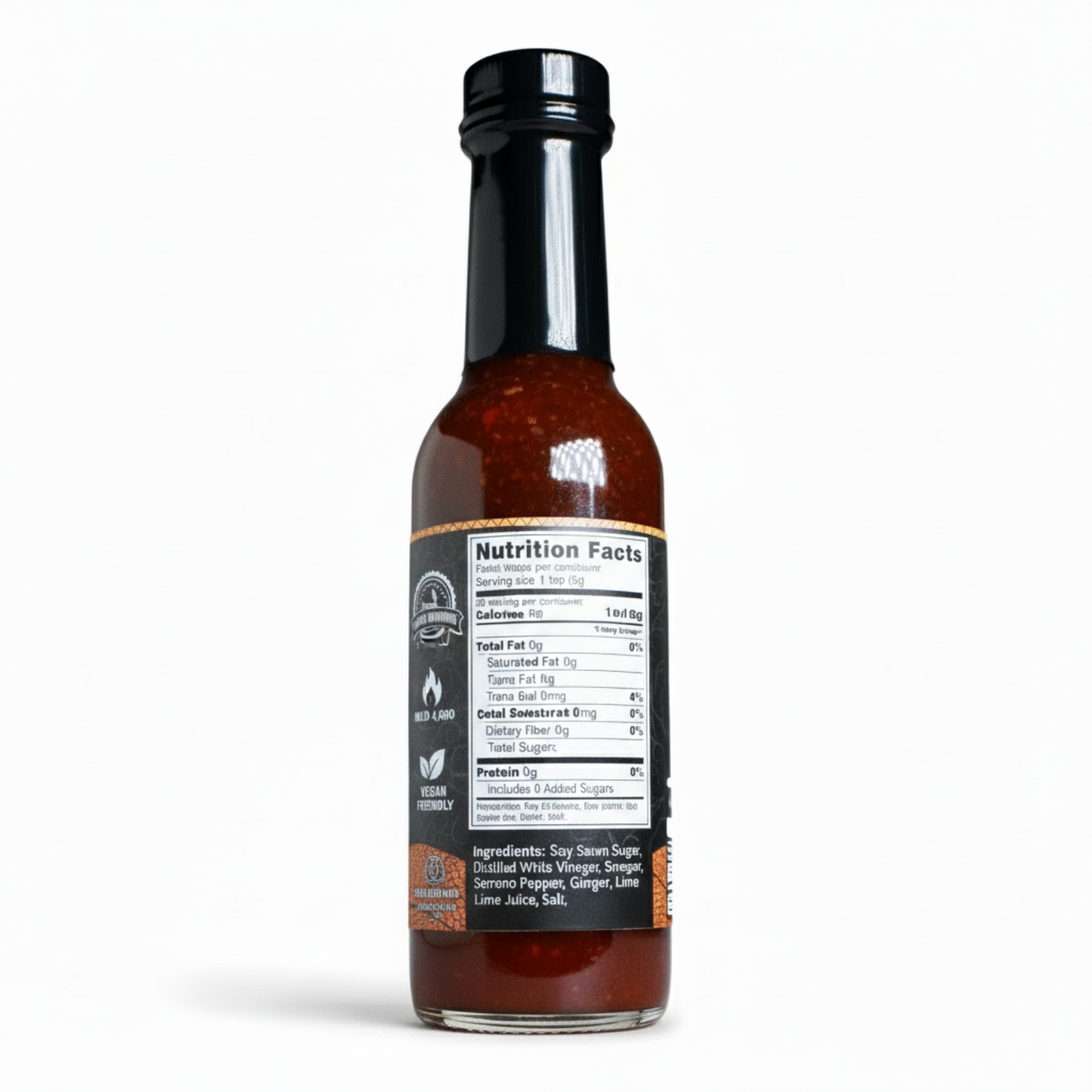 Back label of Dragon's Breath Marinade Hot Sauce bottle showing ingredients and nutrition facts