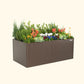 Umber Brown extra tall metal raised garden bed with colorful flowers and plants on a white background.