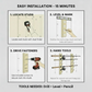 Fishing Rod rack installation guide showing four steps: locate studs, level and mark holes, drive fasteners, repeat for second rack and hang fishing rods, with required tools listed as drill, level, and pencil.