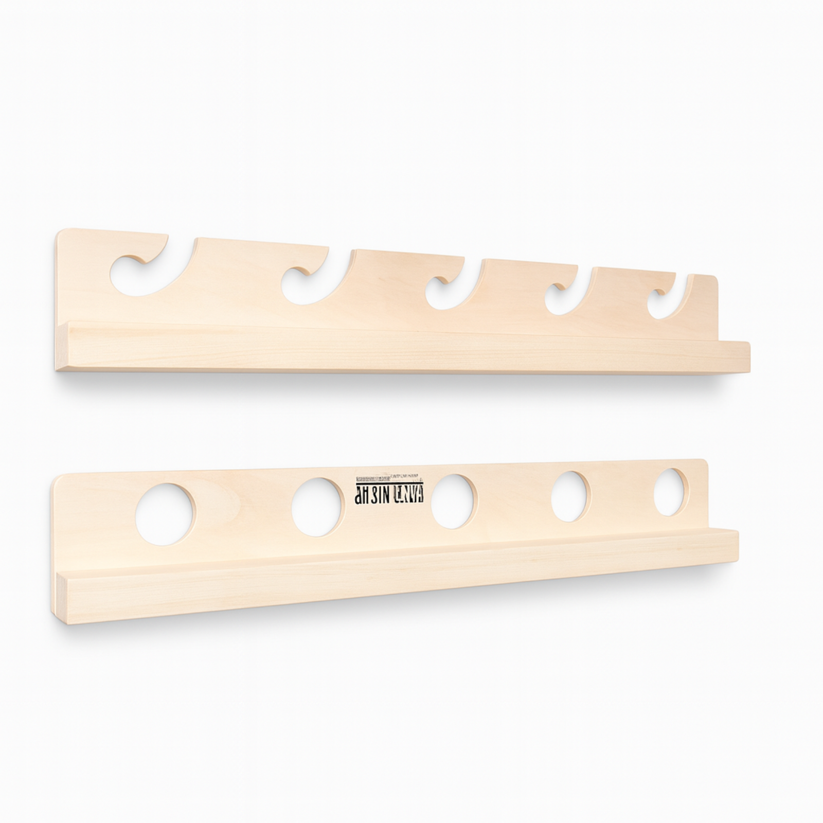 One set of the fishing rod rack in the clear wood finish displayed on a white background