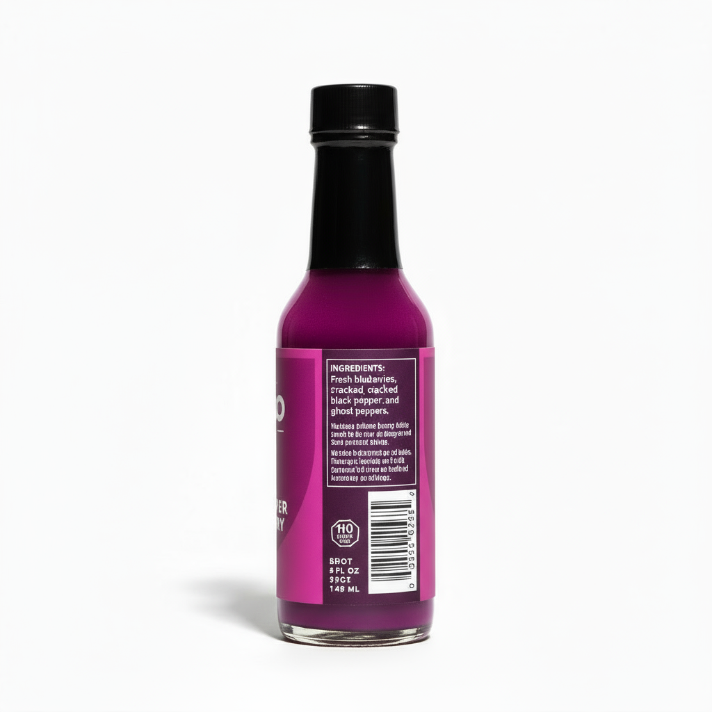 Ghost Pepper & Blueberry Hot Sauce Back Label