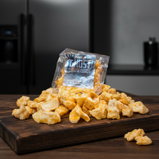 Pepper Joe's spicy Ghost Pepper Cheese Curds in package and on cutting board