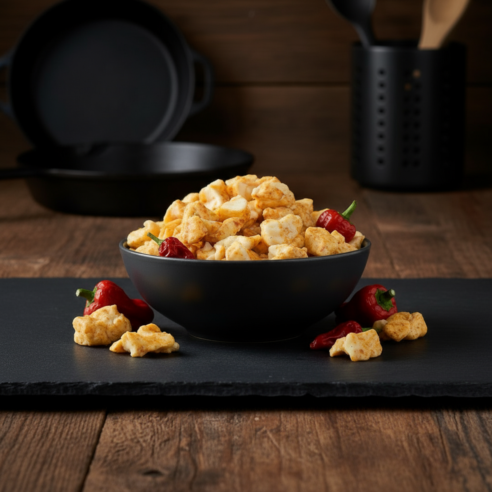 Pepper Joe's Ghost Pepper Cheese Curds on black slate board