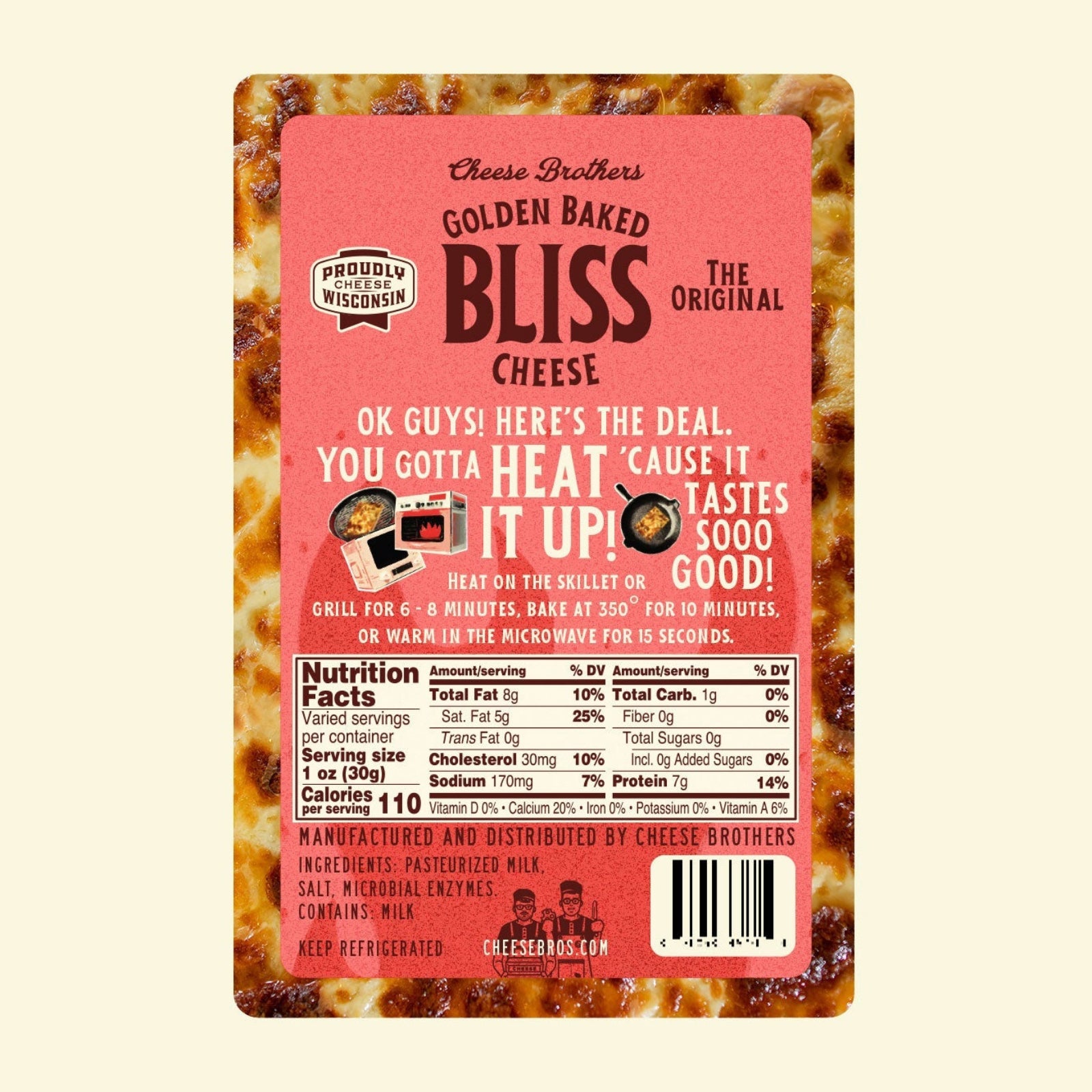golden baked bliss cheese nutrition label on white background