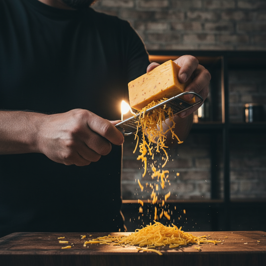 Grating carolina reaper cheddar cheese with microplane