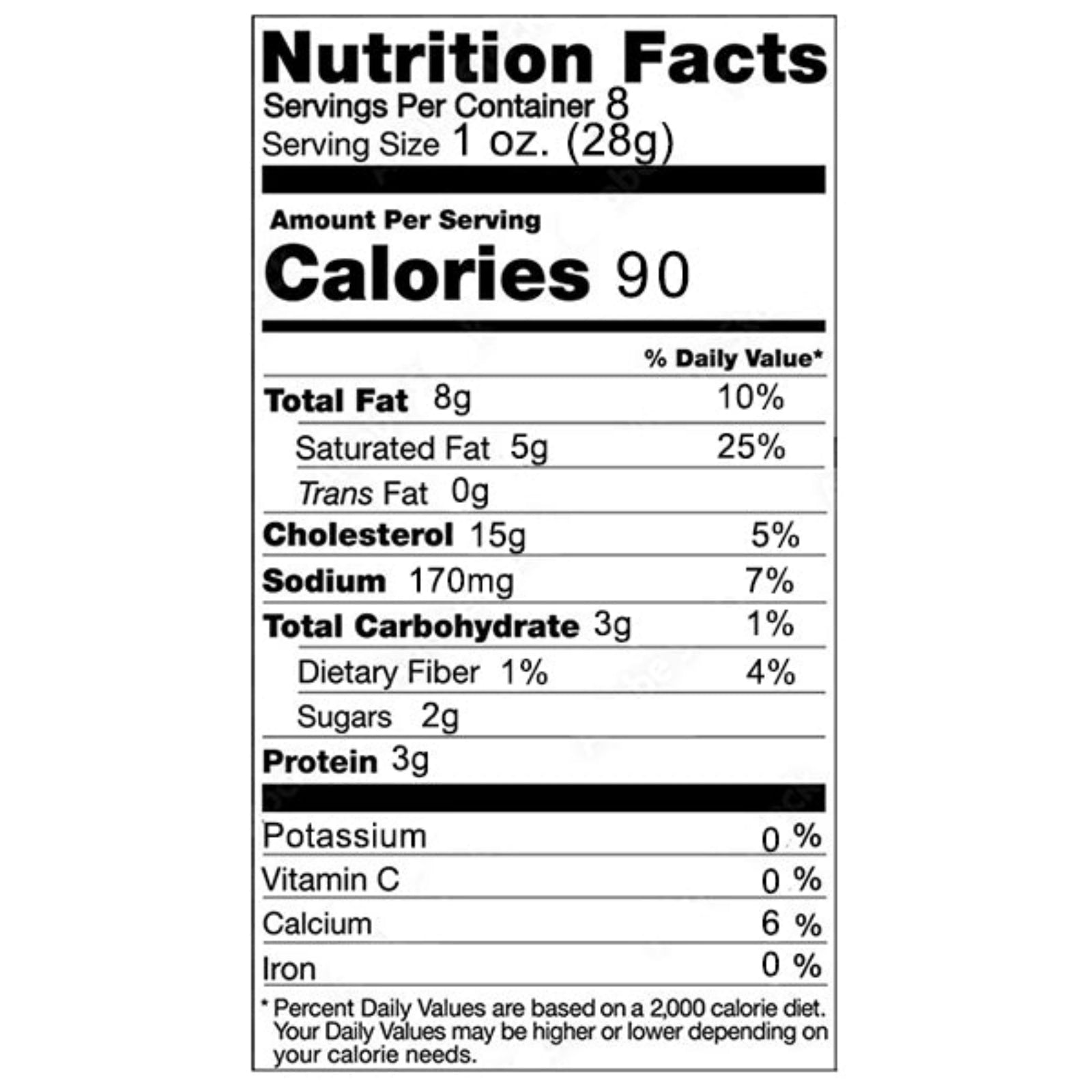 jalapeno pepper cheese spread nutrition label on white background
