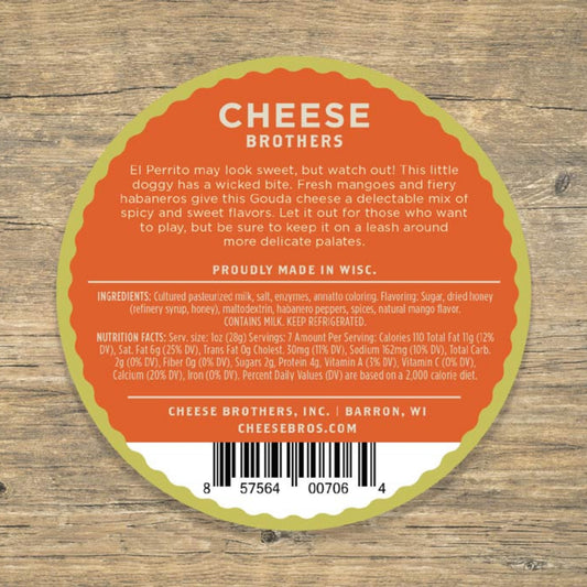 mango habanero gouda cheese package label on wooden surface