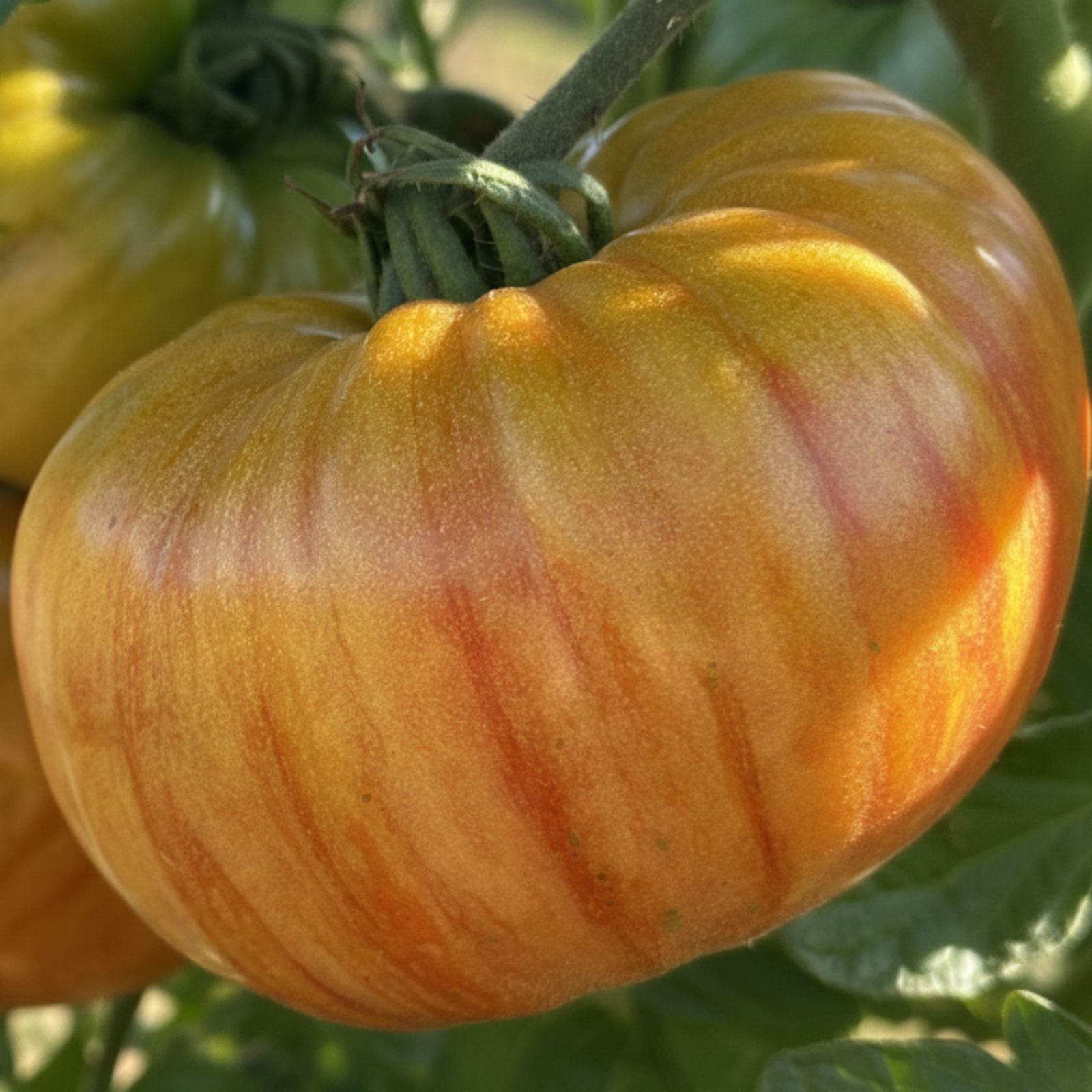 Close Up of Ripened Pineapple Tomatoes on Vine used to display tomato seeds for sale