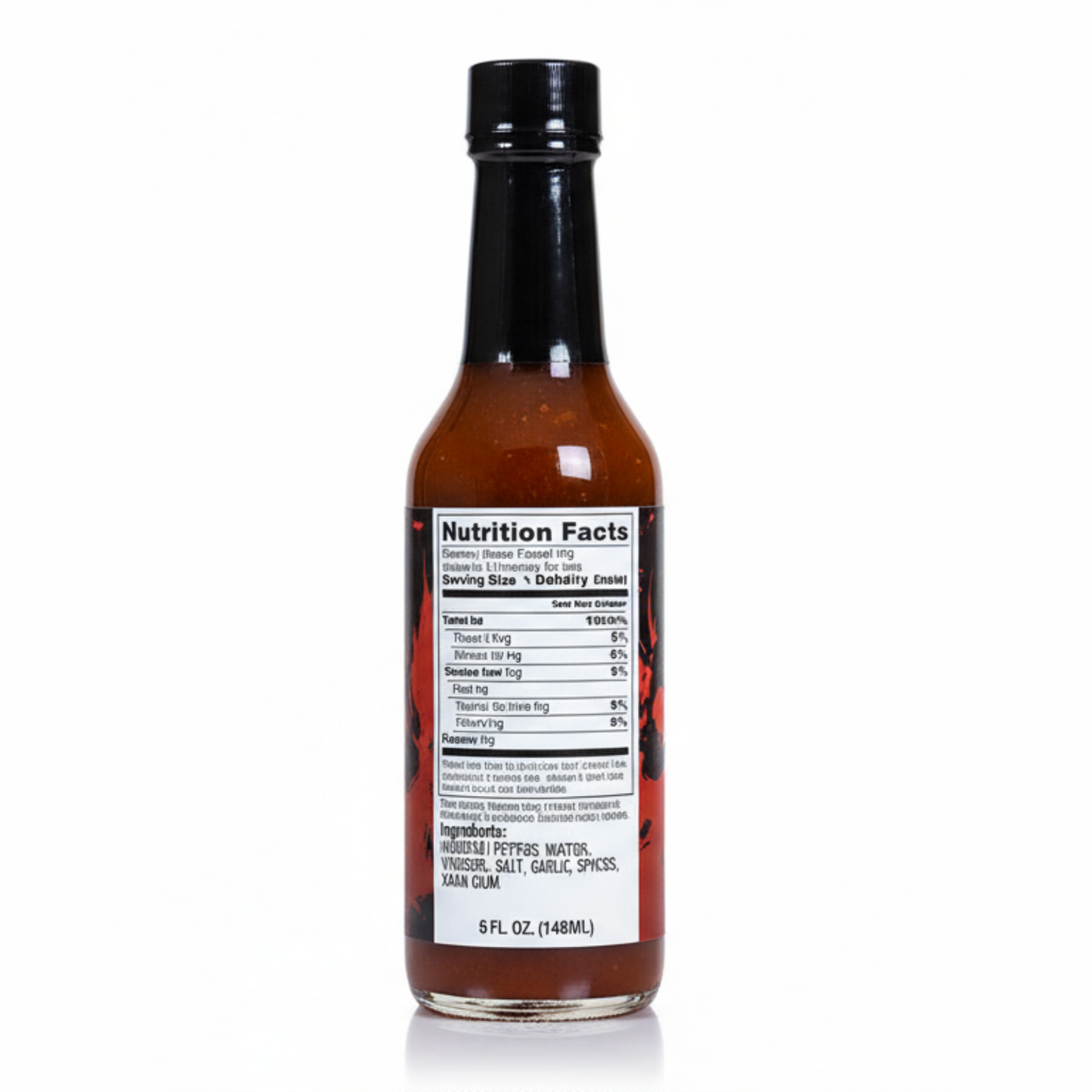 Back label of XXX Habanero Hot Sauce bottle showing ingredients and nutrition facts