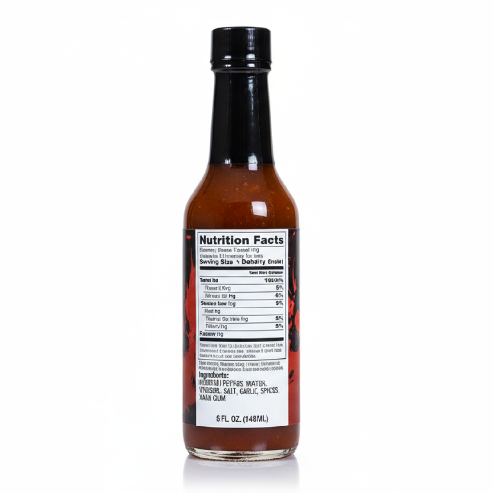 Back label of XXX Habanero Hot Sauce bottle showing ingredients and nutrition facts