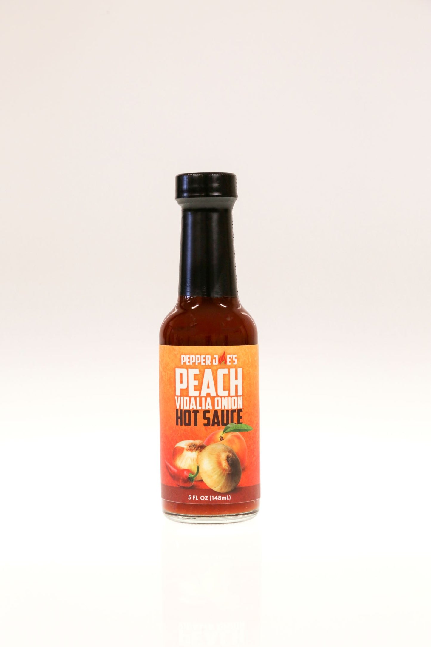 Pepper Joe's 5-Pack Hot Sauce Bundle - hot sauce variety pack - peach vidalia hot sauce bottle on white background
