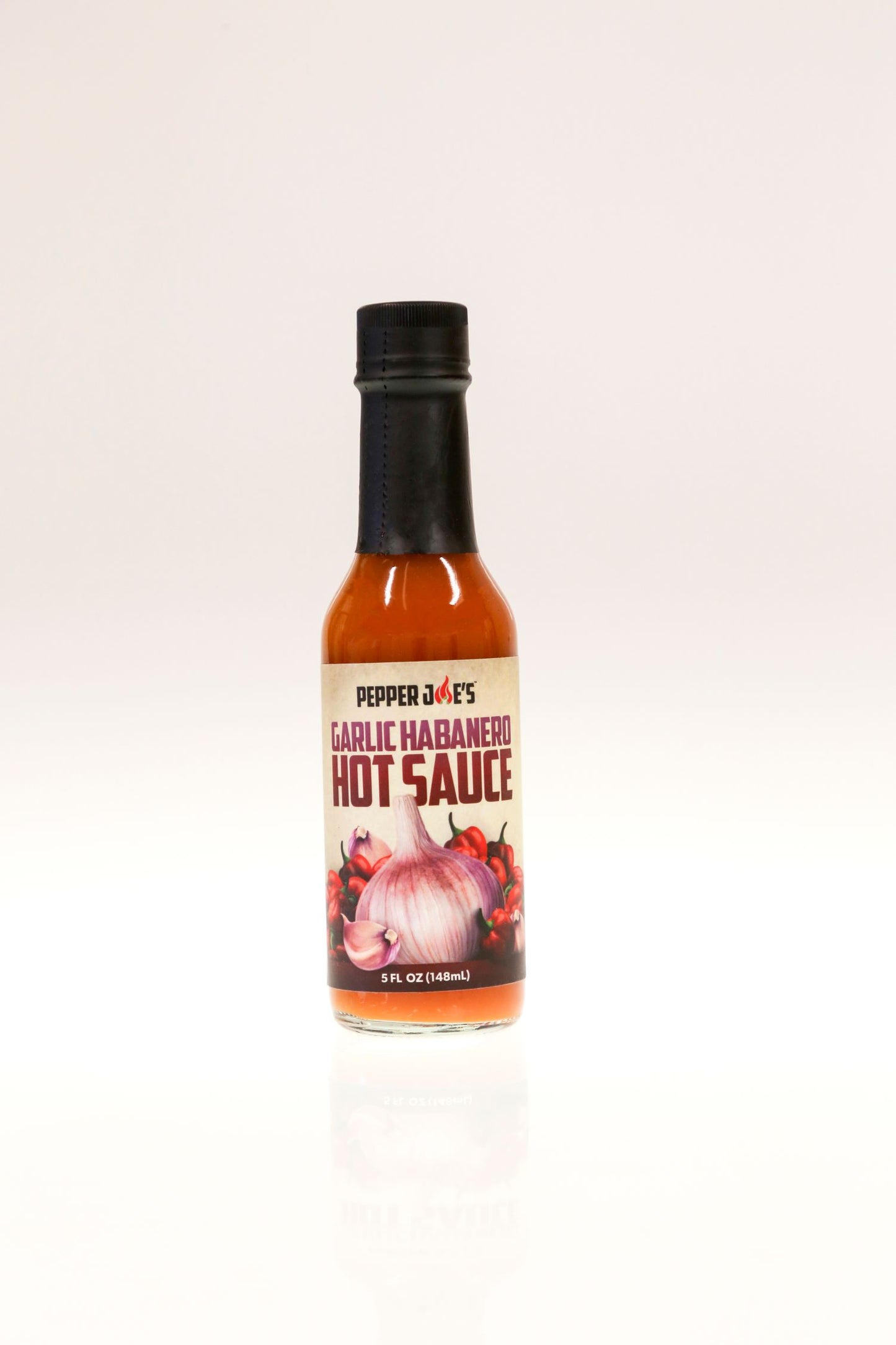 Pepper Joe's 5-Pack Hot Sauce Bundle - garlic habanero hot sauce bottle on white background