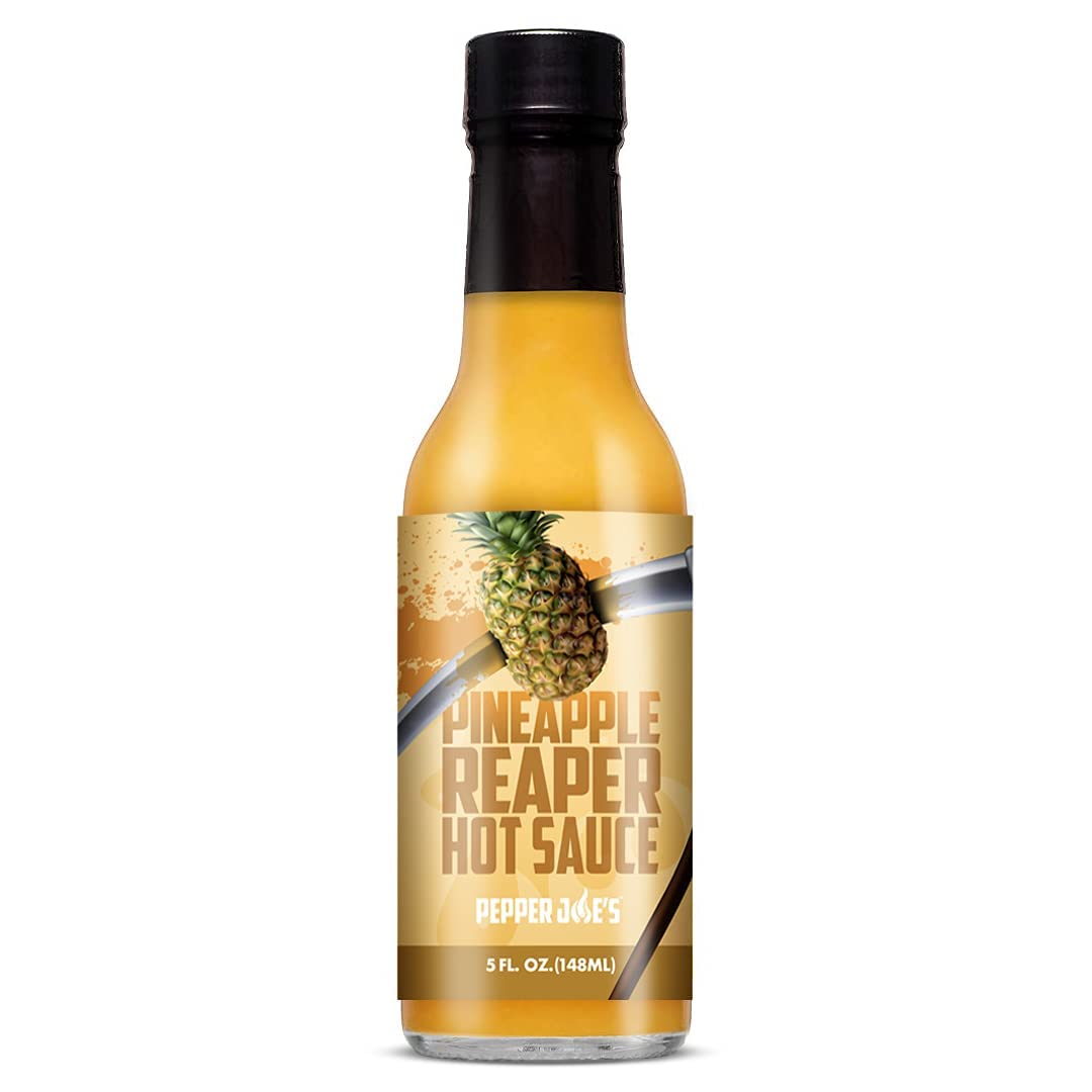 Pepper Joe's Pineapple Carolina Reaper hot sauce on white background
