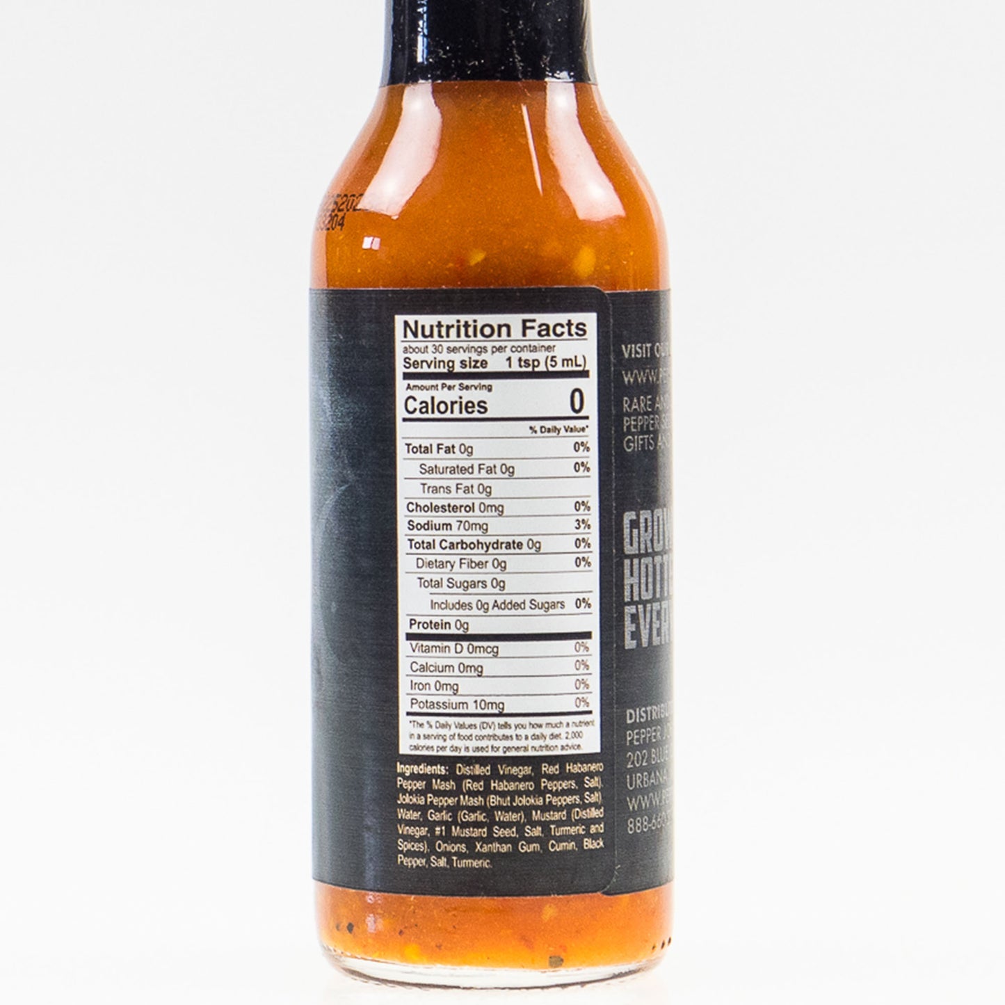 Pepper Joe's Ghost Pepper sauce - nutrition facts label