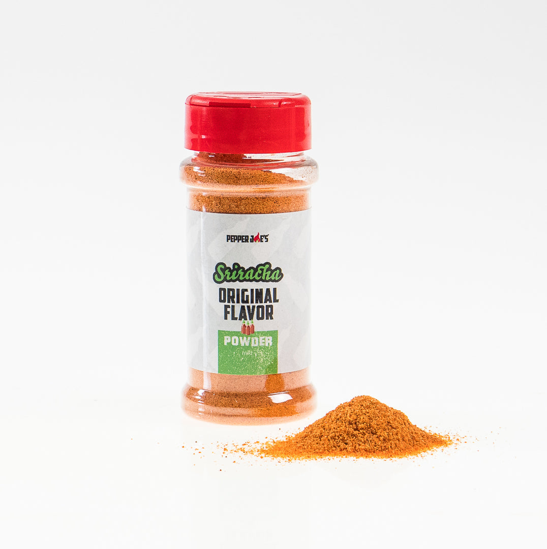 Pepper Joe's Origiinal Sriracha Powder - powder next to jar on white background