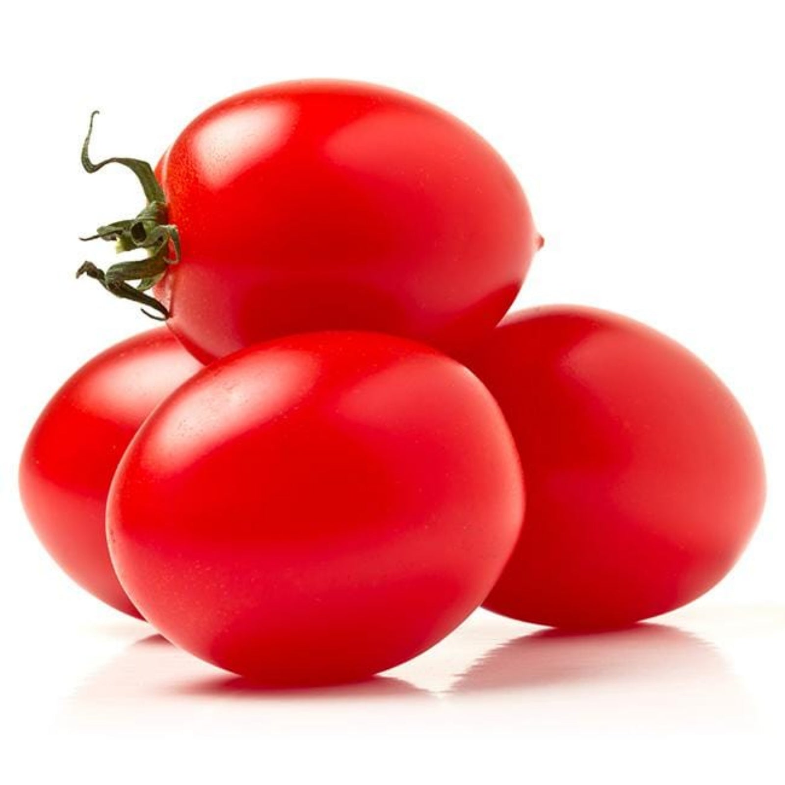 Roma Tomatos stacked on white background used to display tomato seeds for sale