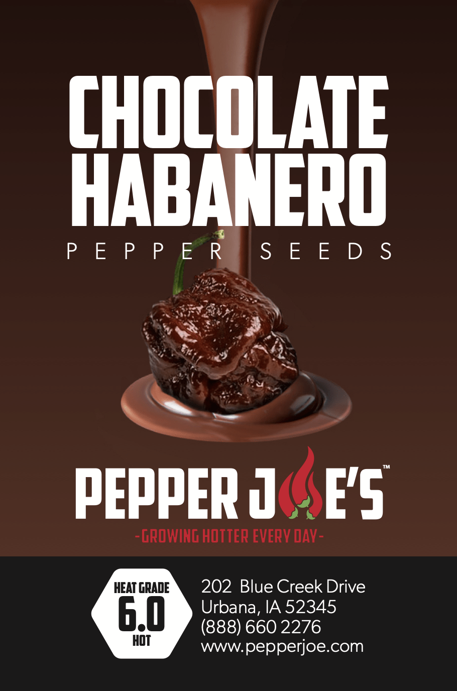Pepper Joe's habanero chocolate chili - seed label Chocolate Habanero peppers