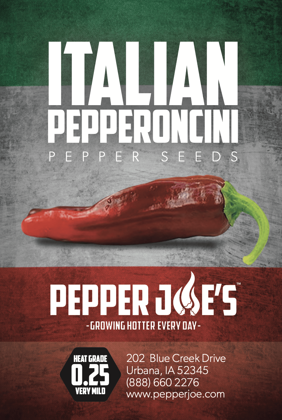Pepper Joe's italian pepperoncini pepper seeds - seed label of Italian Pepperoncini red peppers