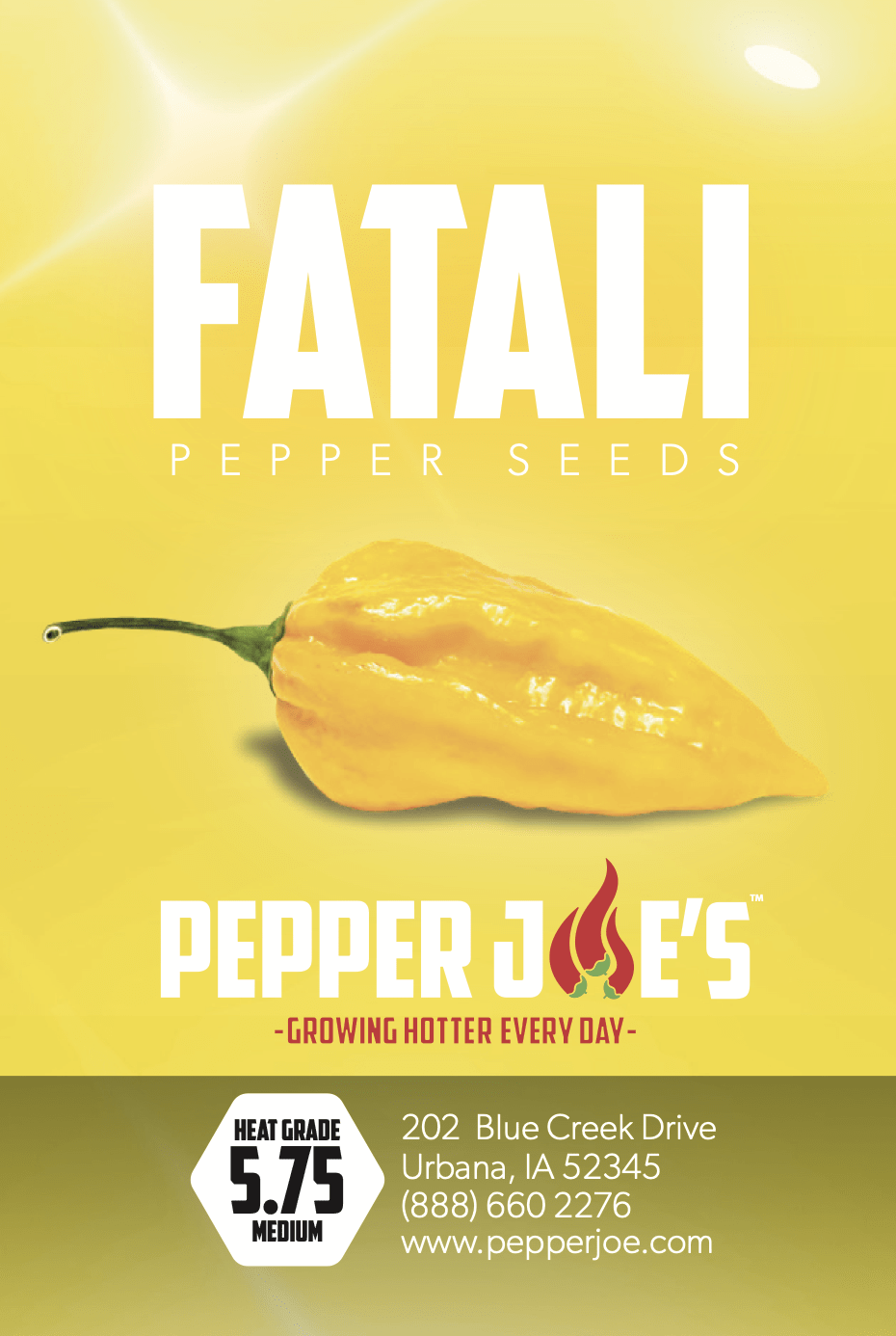 Pepper Joe's Yellow Fatalii pepper seeds - seed label
