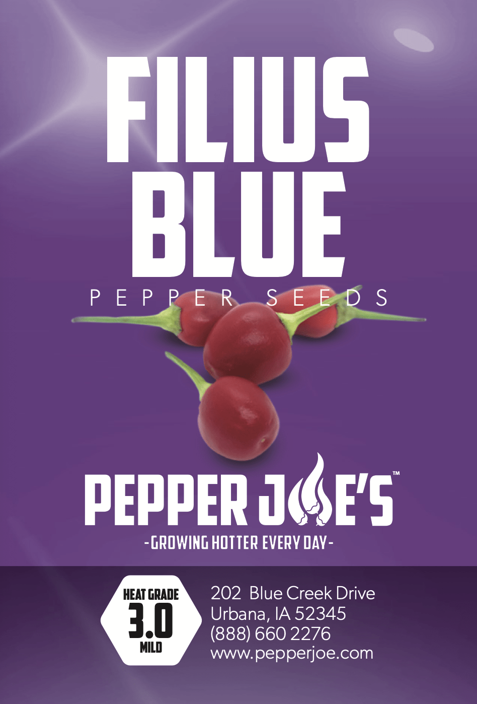 Pepper Joe's Filius Blue Chili seeds - seed label