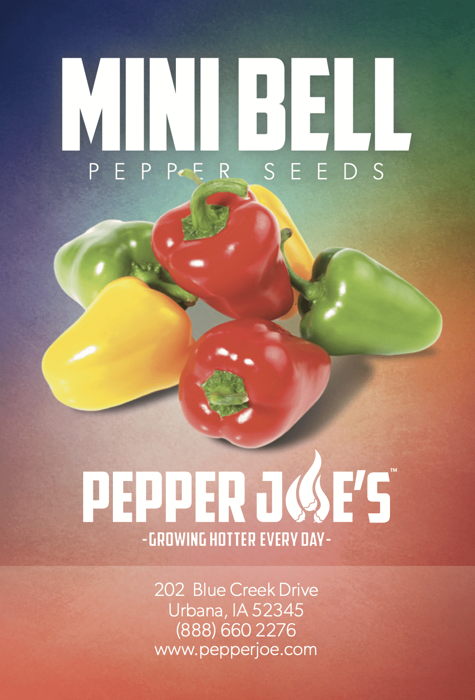 Pepper Joe's Mini Bell seeds - seed label of mini bell sweet peppers
